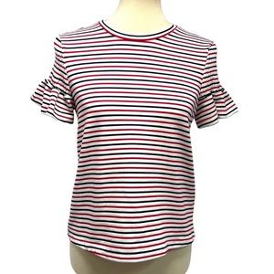 Anthropologie Red White & Black Smocked Ruffle Short Sleeve Knit Top